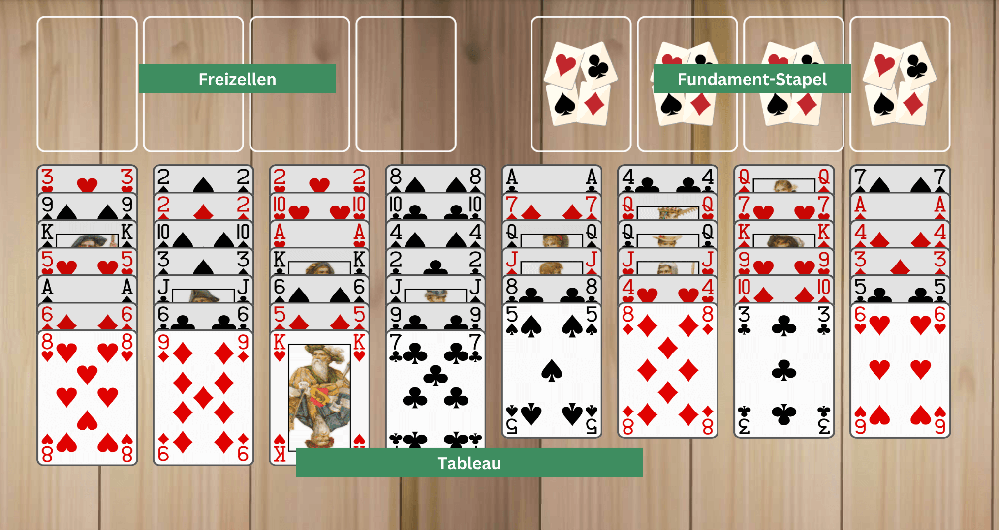 Aufbau von FreeCell Solitär