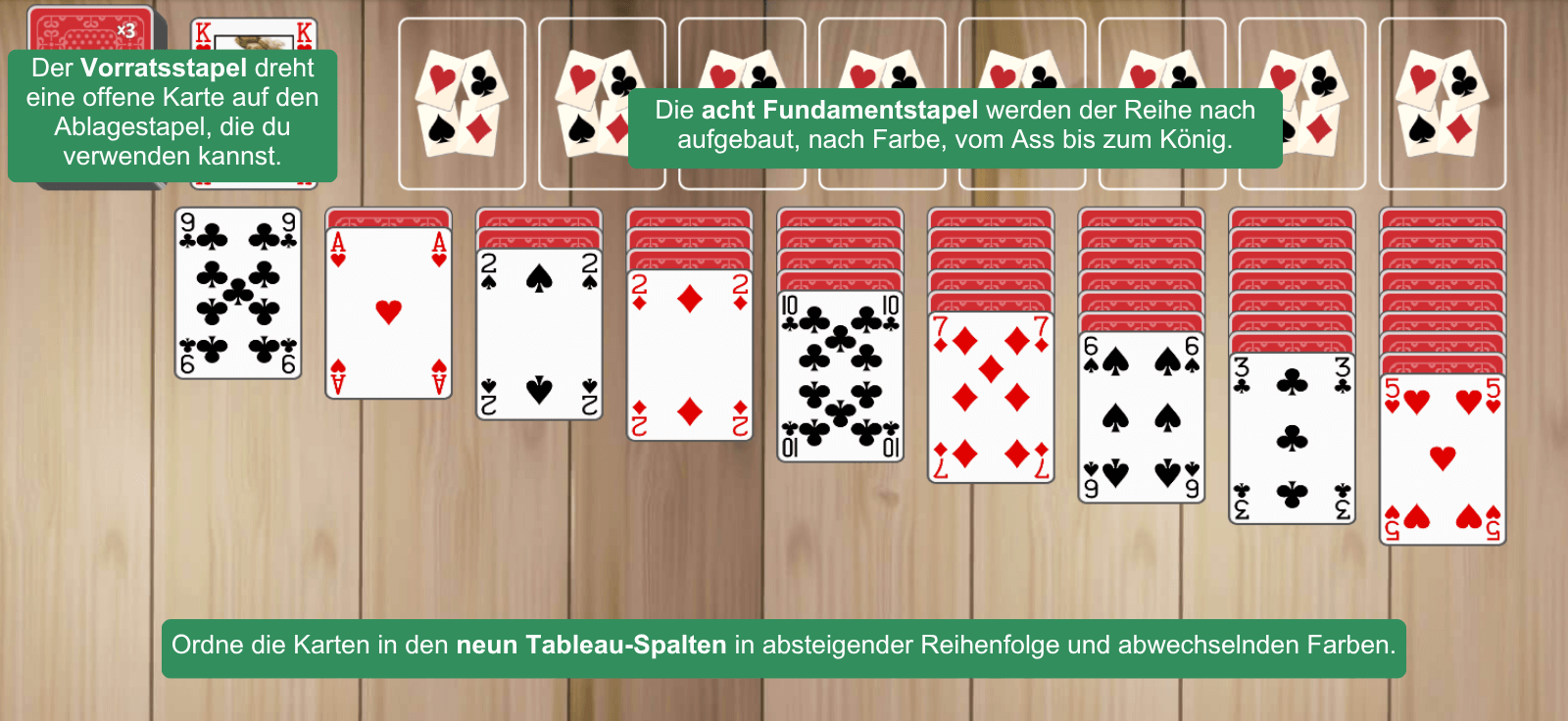 Aufbau von Harfen Solitär