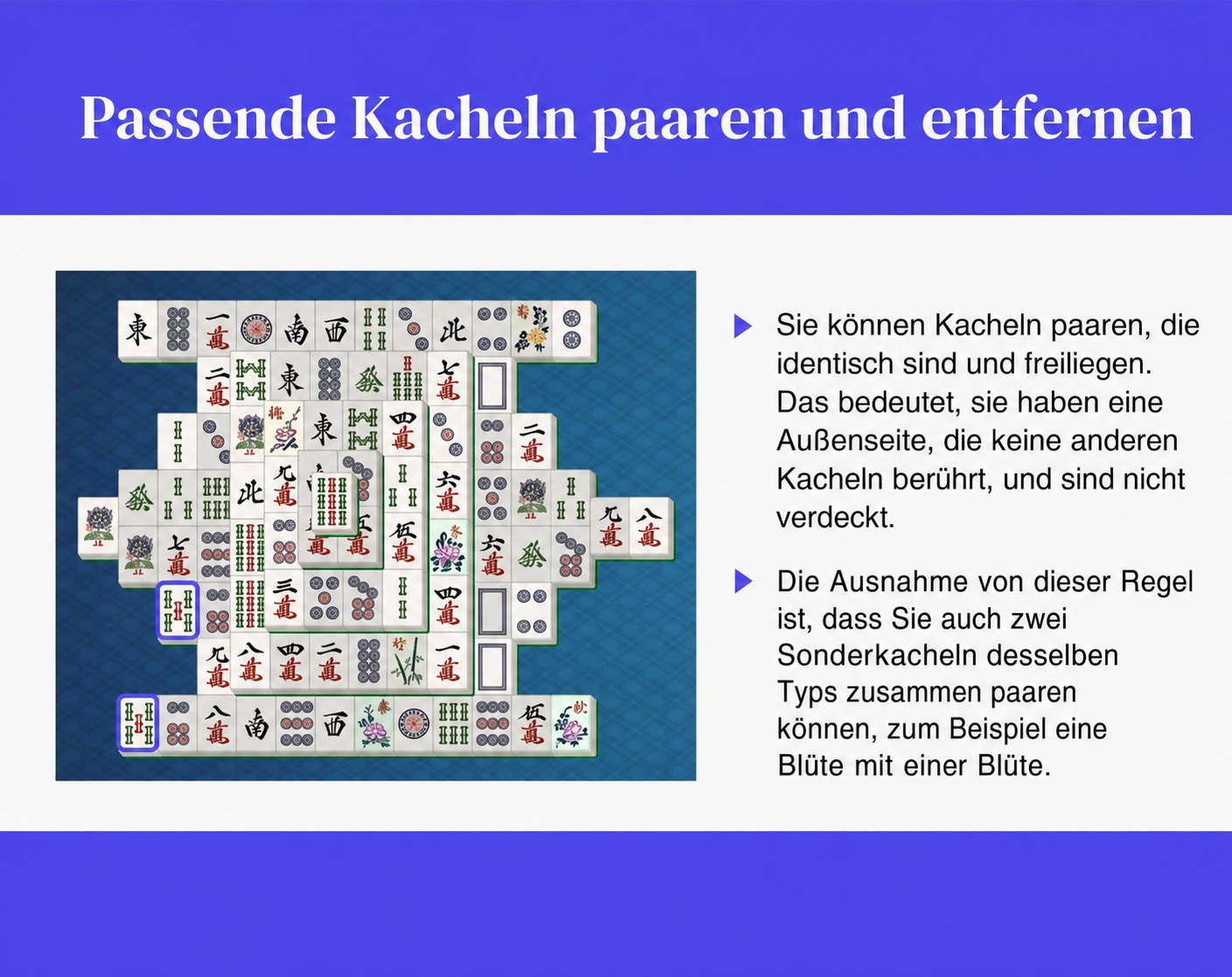 Spielsteine in Mahjong paaren und kombinieren